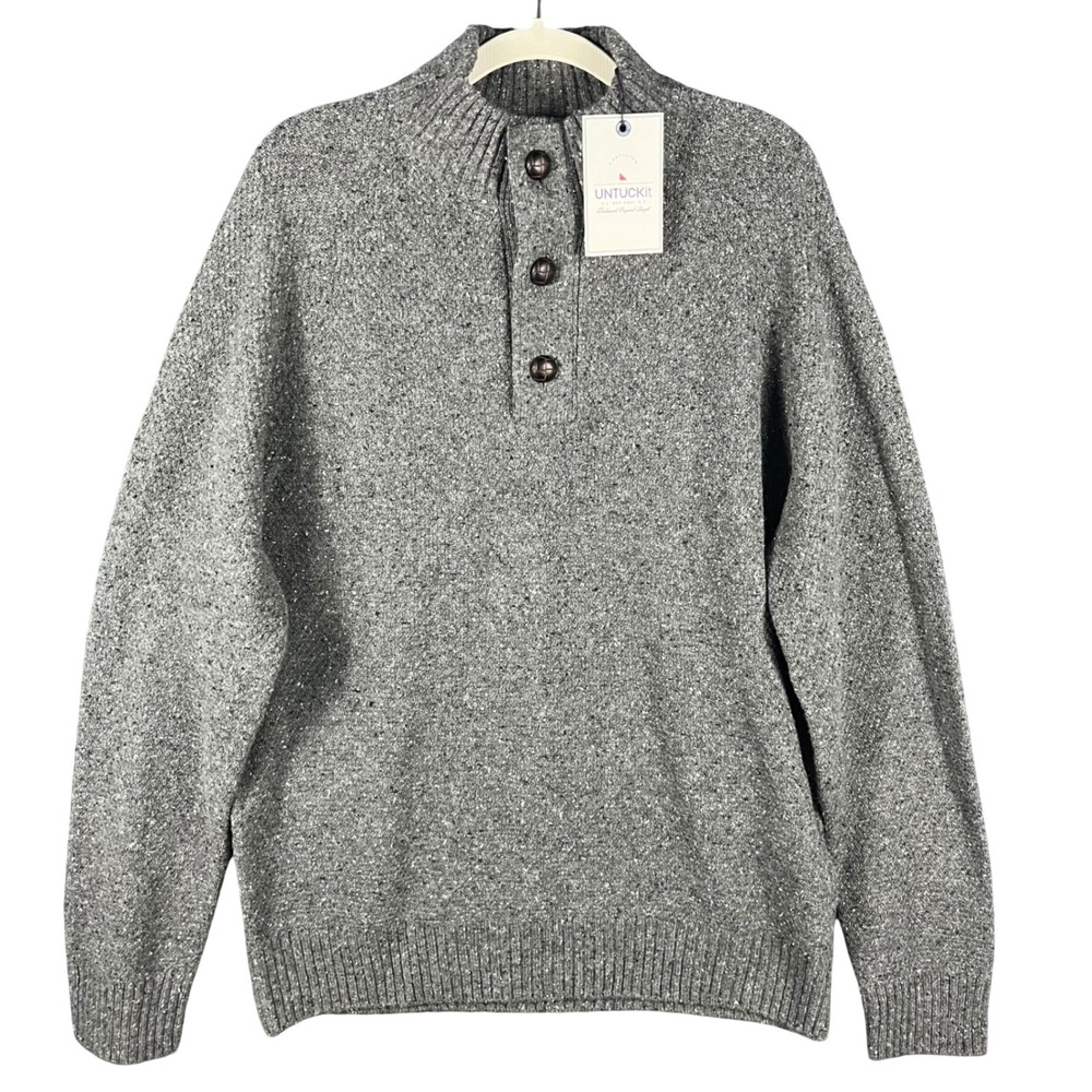 UNTUCKit Gordonne Sweater Mens Large Gray Castlerock Lambswool Mock Neck NWT